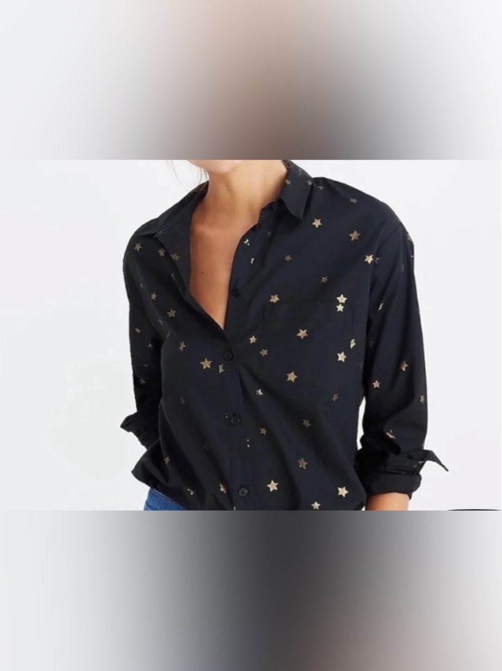 Madewell black ex-boyfriend star print button up shirt medium
